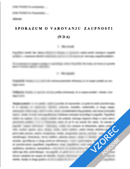 Sporazum o varovanju zaupnosti (NDA - Non disclosure agreement) v Slovenskem jeziku